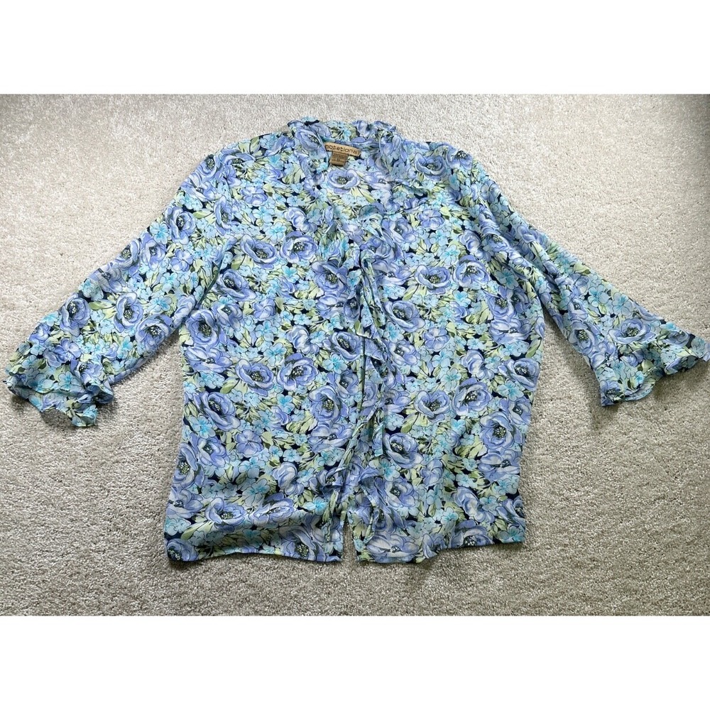 Notations Size Xl‎ Sheer Blue Floral Ruffle 3/4 Sleeve Fairy Bloomcore Whimsy